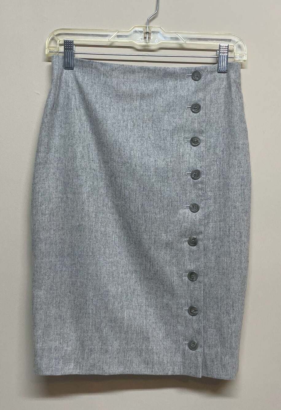 Ralph Lauren Grey Lambswool Cashmere Side Button Pencil Skirt Size 4 Chic Luxury